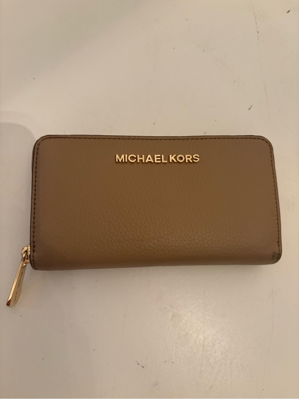 Michael Kors Tan Zip Around Leather Wallet with Gold Hardware